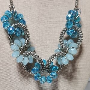 Elegant Silver and Blue Glass Beaded Necklace